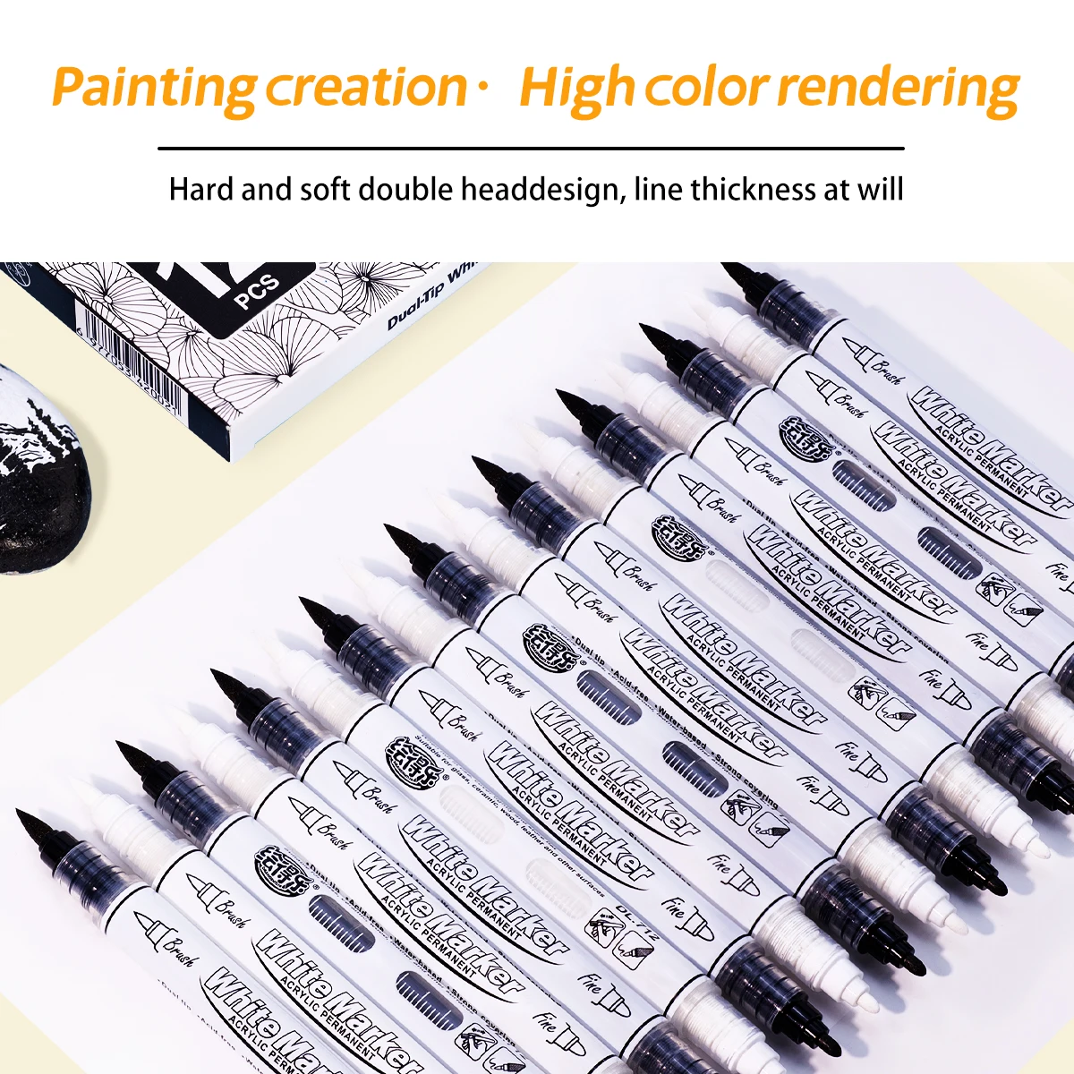 Schwarz/weiße Acryl-Markierungsstifte mit zwei Spitzen, Premium-Acryl-Farbstifte für Leinwand, Stein, Glas, DIY-Bastelarbeiten Image