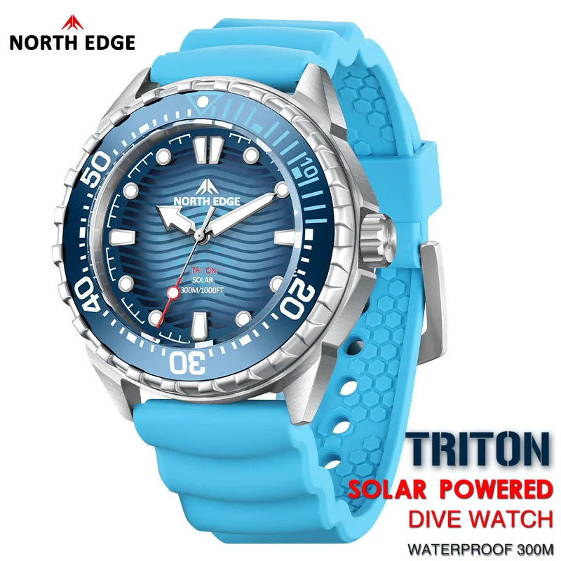 NORTH EDGE 2025 Neue TRITON Solarbetriebene Taucheruhr Herren Luxus Quarzuhren für Männer 316L Edelstahlgehäuse Wasserdicht 300M Image