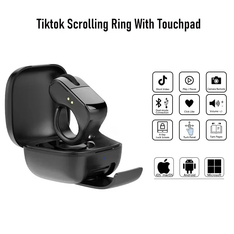 Mini-Ring-Maus - Wiederaufladbare Leichtgewichtige Bluetooth Dual-Mode Weitkompatible Fernbedienung für Selfie-Scan Kurzvideos Sprachsteuerung Image