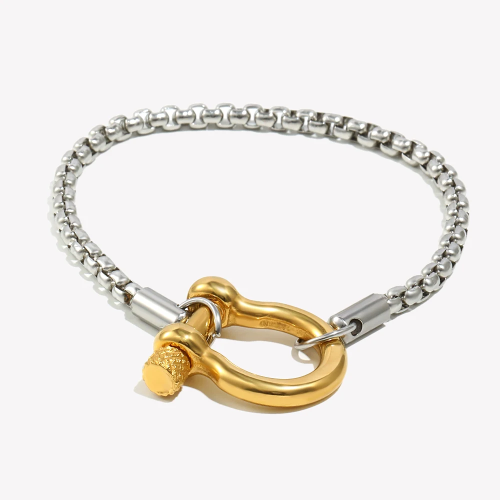 E.B.belle Edelstahl-Armband mit doppelter Farbe, Perlenkette, Drehverschluss, Punk-Statement, Hiphop, Unisex-Design für den Alltag