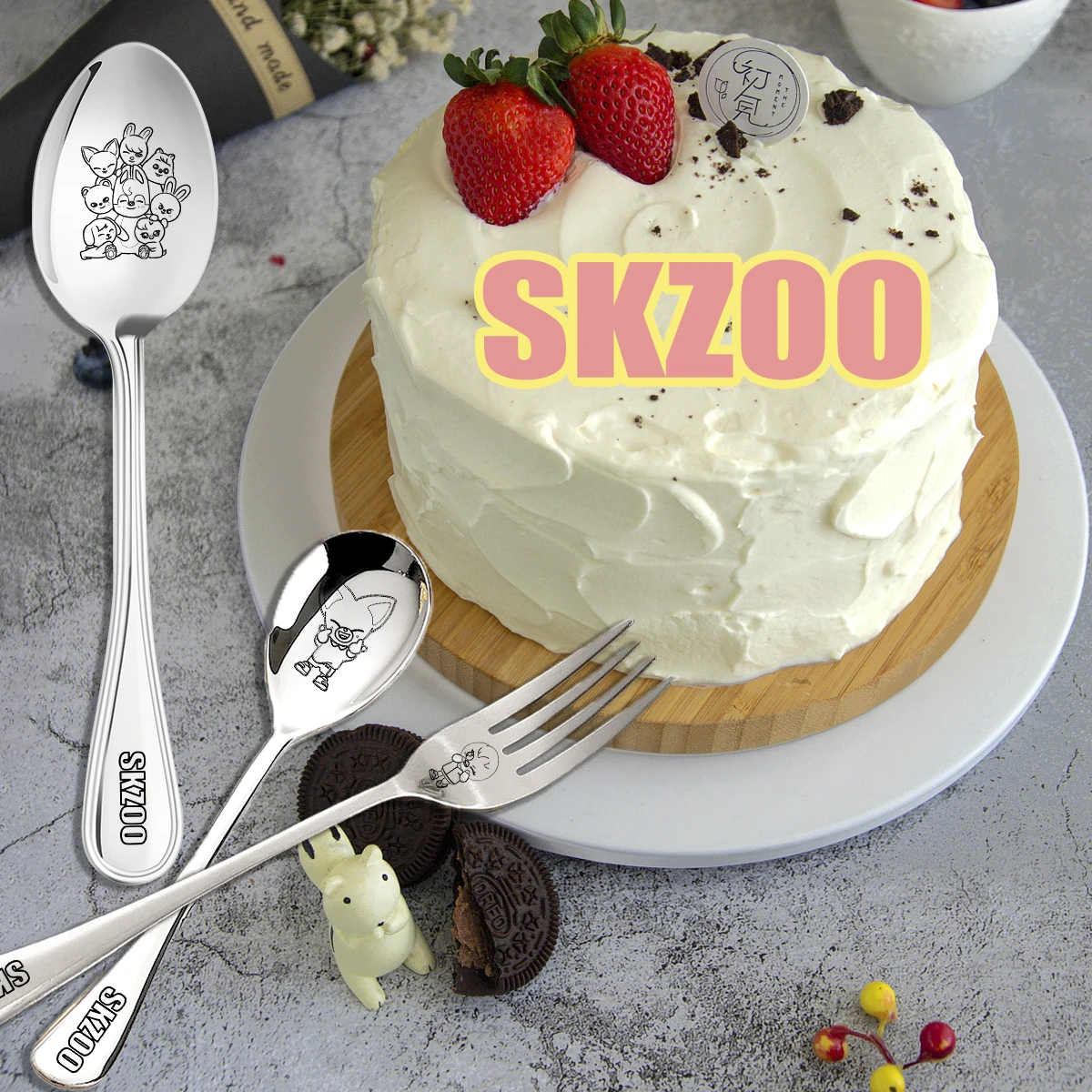SKZOO Geschirr Edelstahl Löffel Gabel Haushalt Esszimmer Runder Löffel Dessertlöffel Spiegel Glanz 304 Edelstahl Geschirr