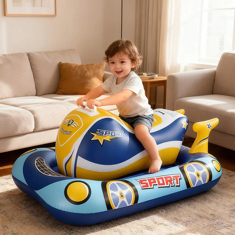 Swimbobo Kinder Blauer Aufblasbarer Schwimmsitz Schwimmring Cooles Motorboot-Design Schwimmender Verdickter PVC-Schwimmring für den Sommer Baby-Schwimmspielzeug Image