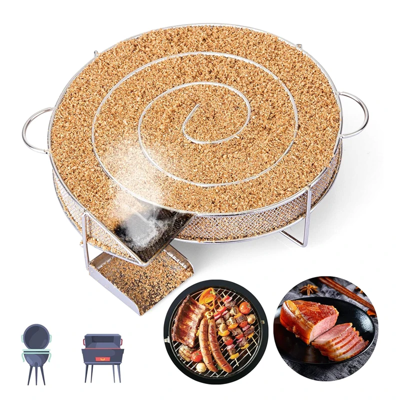 Edelstahl Kaltrauch Generator Holzkohle Grill Runde Maschen Apfel Holz Chips Smoker BBQ Grill Zubehör Für Lachs Image