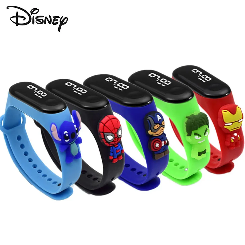 5 Stücke Kinder Digitaluhr Junge Mädchen Spiderman Iron Man LED Sport Armbanduhren Silikon Kinderuhren Armband Image