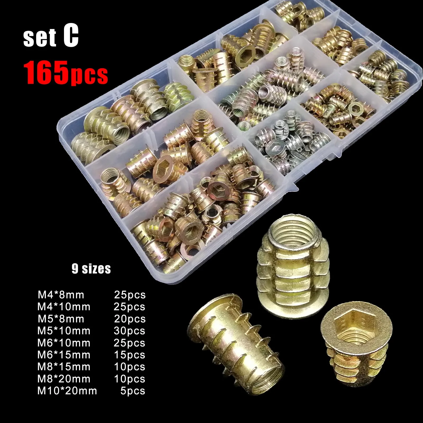 165/75/55 Stück Gewindeeinsatzmutter E-Mutter M4 M5 M6 M8 Set Kit für Holzmöbel Bett Schrank Tisch eingebetteter Sechskant Innensechskant Image