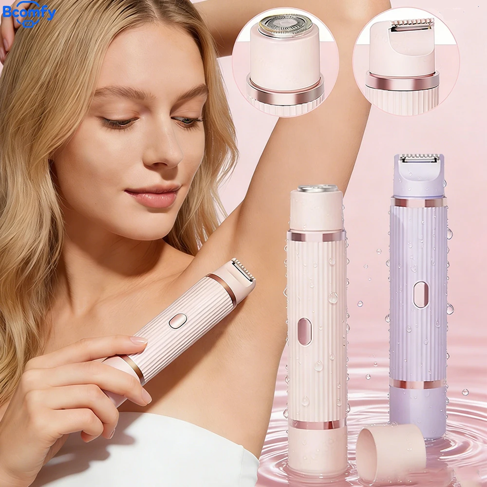 Elektrorasierer für Damen, 2-in-1-Haarschneider für Bikinizone, kabellos, wasserdicht, wiederaufladbar, Nass-/Trockengebrauch, abnehmbarer Doppelkopf-Rasierer Image
