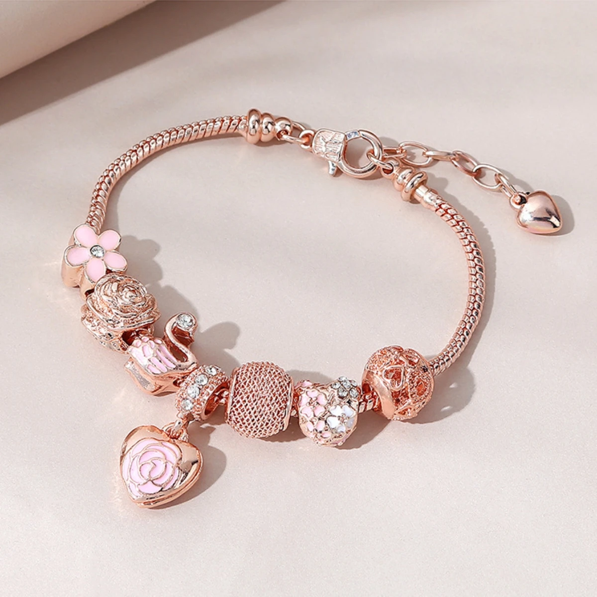 1PC Mode Multi Element Zubehör Tropf Öl Rose Liebe Kleine Schwan Pan Familie Armband Schmuck Täglichen Dressing Party geschenk-7633 Image