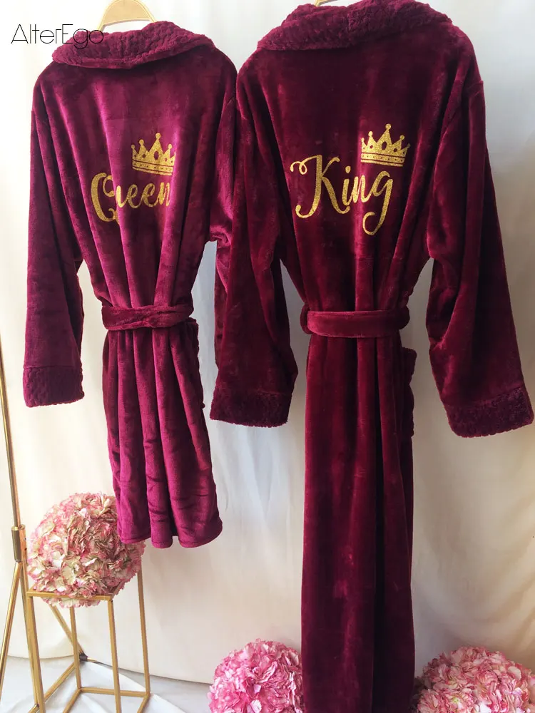 Benutzerdefinierter Paar-Bademantel, personalisierter Hochzeits-Bademantel, Flanell, Jahrestag, König, Königin, Roben, Flitterwochen, Herr, Geschenk für Braut und Bräutigam Image