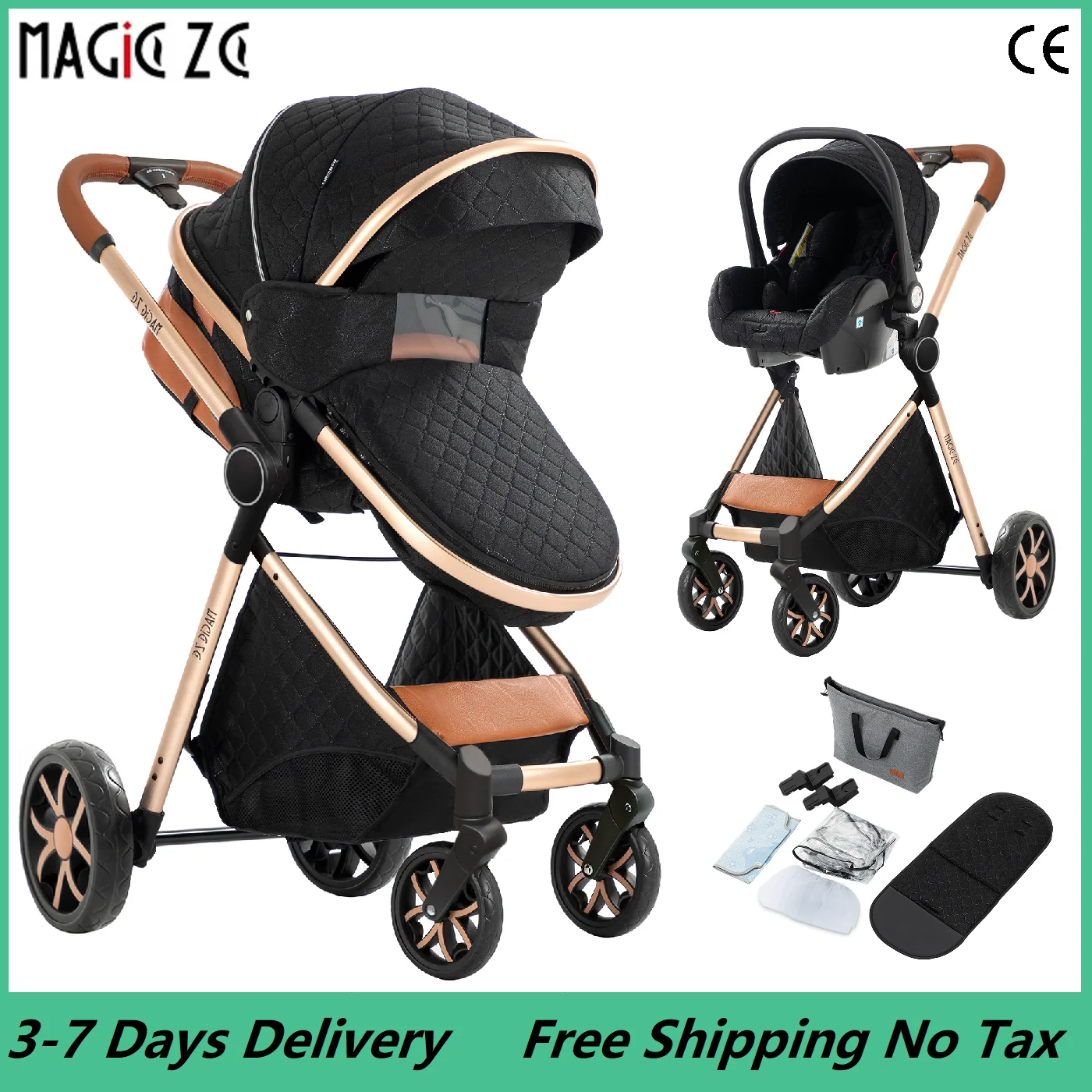Kompakter, faltbarer 3-in-1-Kinderwagen, leichter Kinderwagen, Kinderwagen für Neugeborene, Reisesystem, Kinderwagen, Baby-Buggy