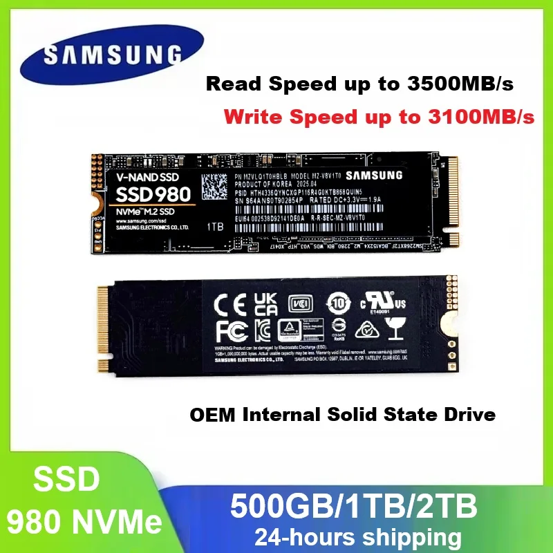 SAMSUNG 980 SSD NVMe M.2 Interne Solid-State-Festplatte (SSD) 250GB 500GB 1TB 2TB TLC PCIe 4.0 SSD Laptop Desktop Festplatte Image