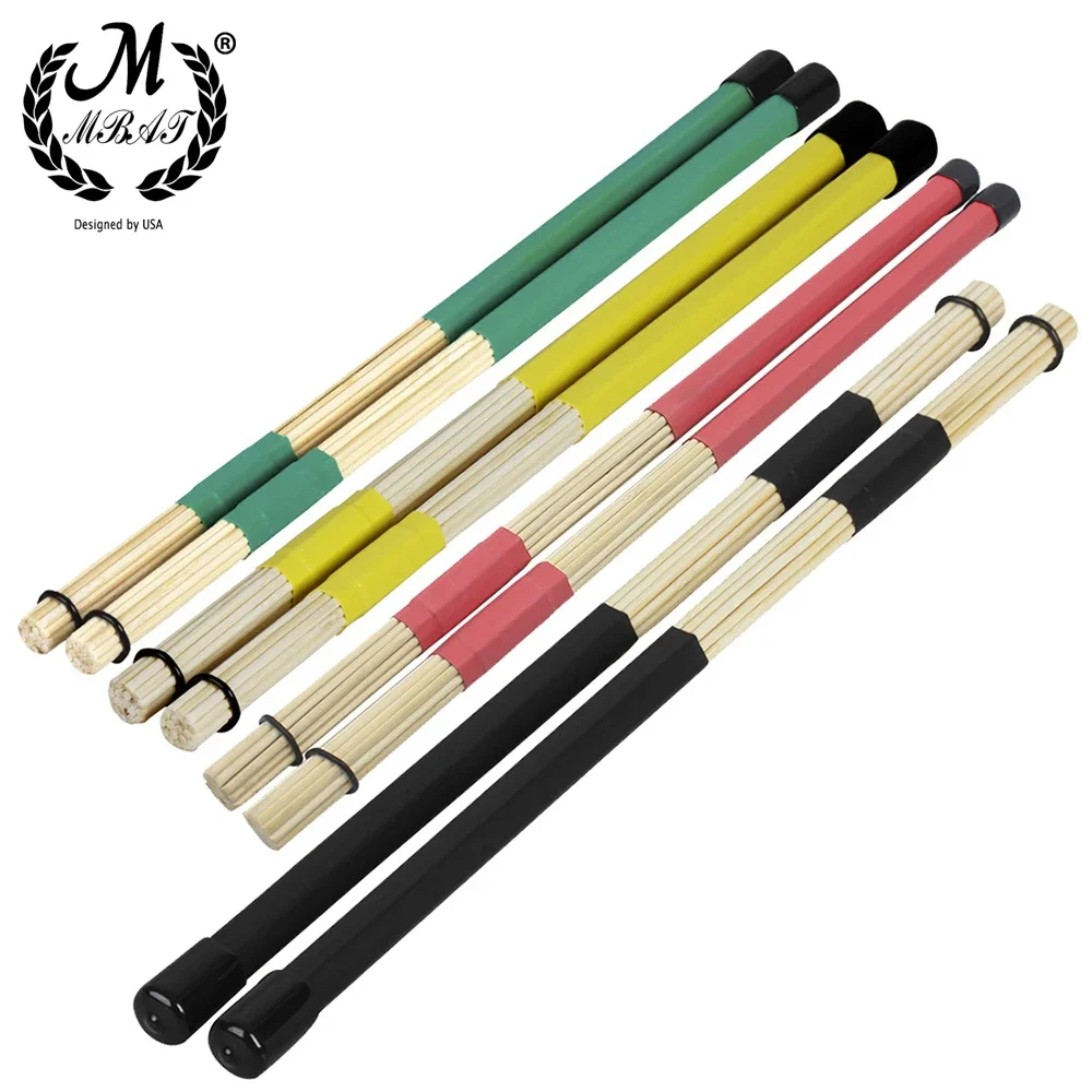 M MBAT 1 Paar 40 cm hochwertige Bambus-Trommelbürste Drumsticks Stangen Jazz Drum Sticks Bürsten Stange Percussion Zubehör Teile Image