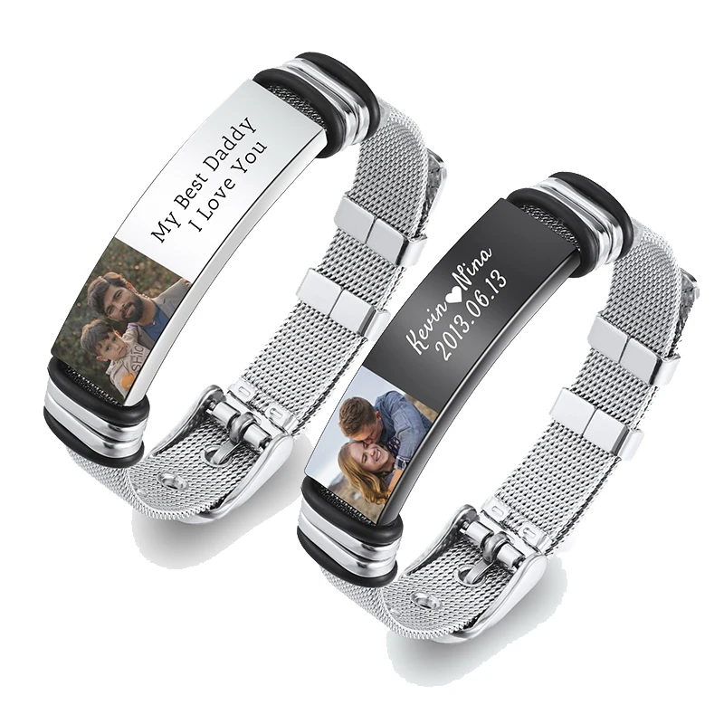 Benutzerdefiniertes Fototext-Armband, personalisiertes Bildtext-Armband, Gedenkarmbänder, individuelle Familie, Freunde, Fotos, Geschenk für Männer und Frauen Image