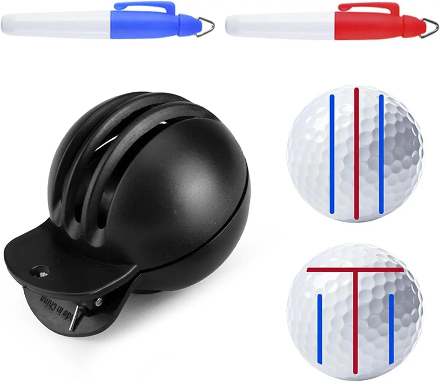 Lichtbeständiger Golfball-Einsatz, Ballmarkierungswerkzeug im fortschrittlichen Design | 1 Ausrichtungswerkzeug mit 2 Golfball-Stempelmarkern, Golfball Image
