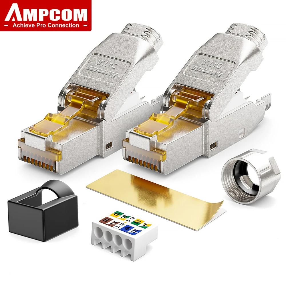AMPCOM Werkzeugloser RJ45-Stecker, CAT8/7A/7/6A/6 Werkzeuglose wiederverwendbare Anschlussstecker, abgeschirmter modularer Ethernet-Feldstecker Image