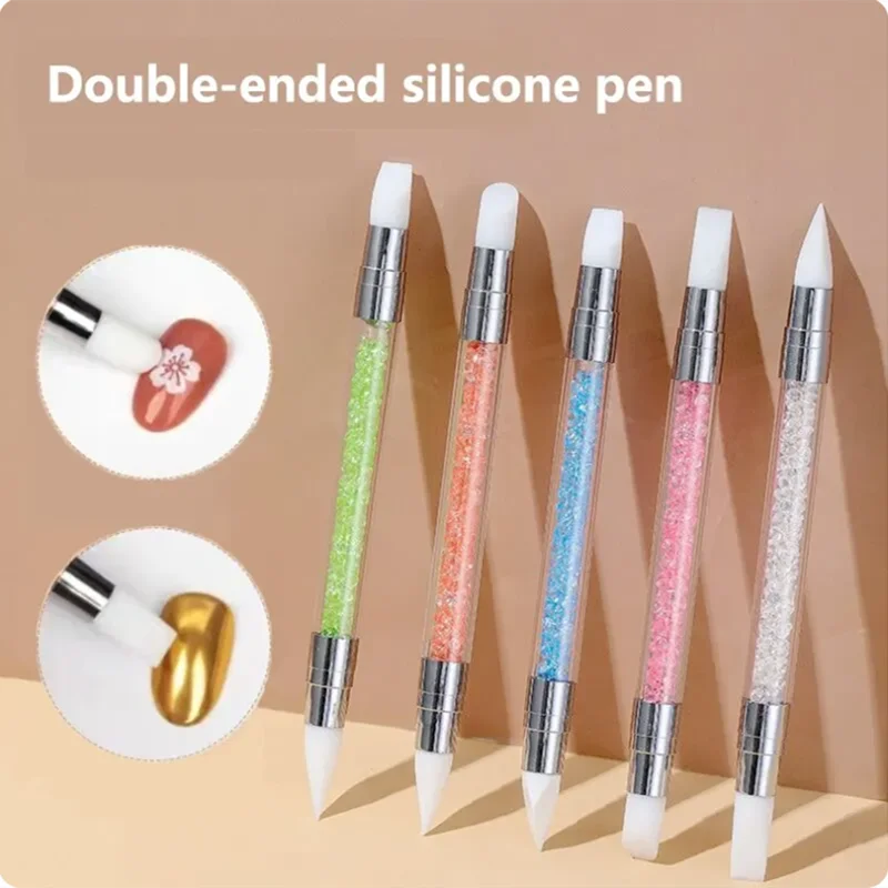 5/15 stücke Nail art Stift Doppel Kopf Silikon Blume Sculpting Stift Einstellbare Kleber Stick Präge Stift Nail art Pinsel Hause werkzeug Image