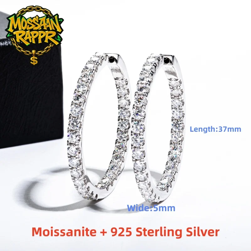 MossanRappr 5,6 cttw Moissanit Diamant Big Hoop Huggie Ohrringe 925 Sterling Silber Luxus Ohrring Hip Hop Schmuck für Frauen