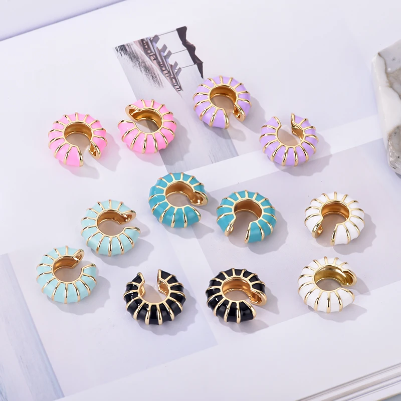 1-teilige runde Ohrclips, Ohrmanschetten, böhmische C-förmige Emaille, goldfarbener Schmuck, nicht durchdringend, blau, schwarz, weiß, rosa Ohrringe