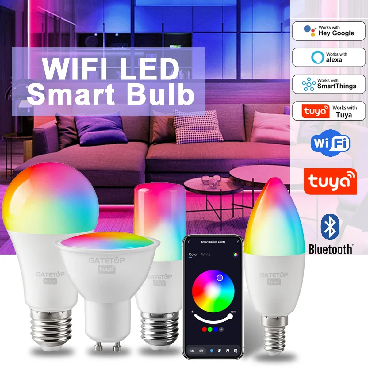 Dimmbare Tuya Rgb Smart Birne Gu10 C37 A60 T37 E14 E27 B22 Licht Wifi Led Magische Lampe AC85V-265V Arbeit mit Alexa Google Hause Image