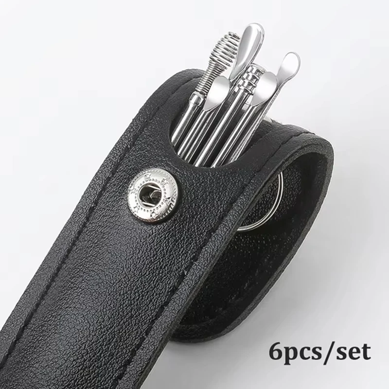 6Pcs Ohr Reiniger Wachs Pickers Earpick Wachs Entferner Kürette Ohr Pick Reiniger Kit ohrenschmalz Löffel Pflege Ohr Sauber werkzeug Edelstahl Image