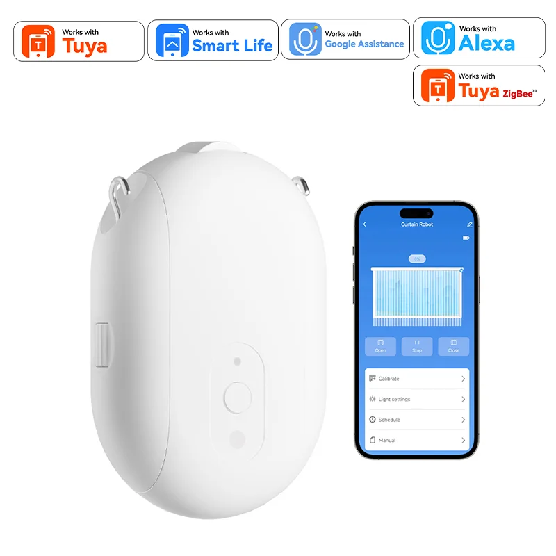 Kompatibel mit Tuya Smart Zigbee Vorhangmotor mit Haken für T U-Schiene Intelligenter Vorhang-Schieber-Roboter Unterstützt Siri Google Alexa Sprachsteuerung Image