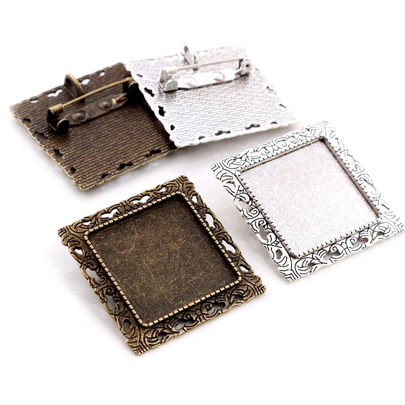 Neue Mode 5 stücke 25mm Innere Größe Antike Silber Überzogene Bronze Brosche Quadrat Cabochon Basis Einstellung