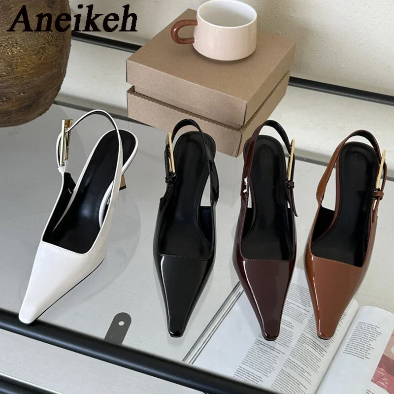 Aneikeh 2025, Sommer Neue Band Frauen Pumpt Schuhe Mode Flach Slip Auf Slingback Sandalen Thin High Heel Kleid Sexy Pumps Schuhe