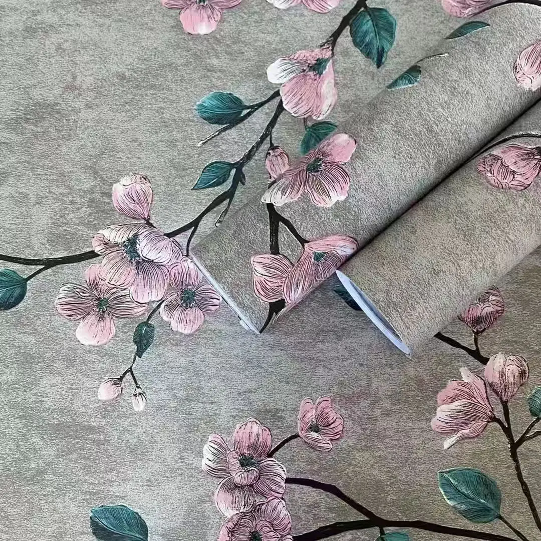 Vintage Blumenmuster Grün-Grau Selbstklebende Tapete Blumen Selbstklebende Wandfolie Schlafzimmer Dekor Möbel Renovierung Wandaufkleber