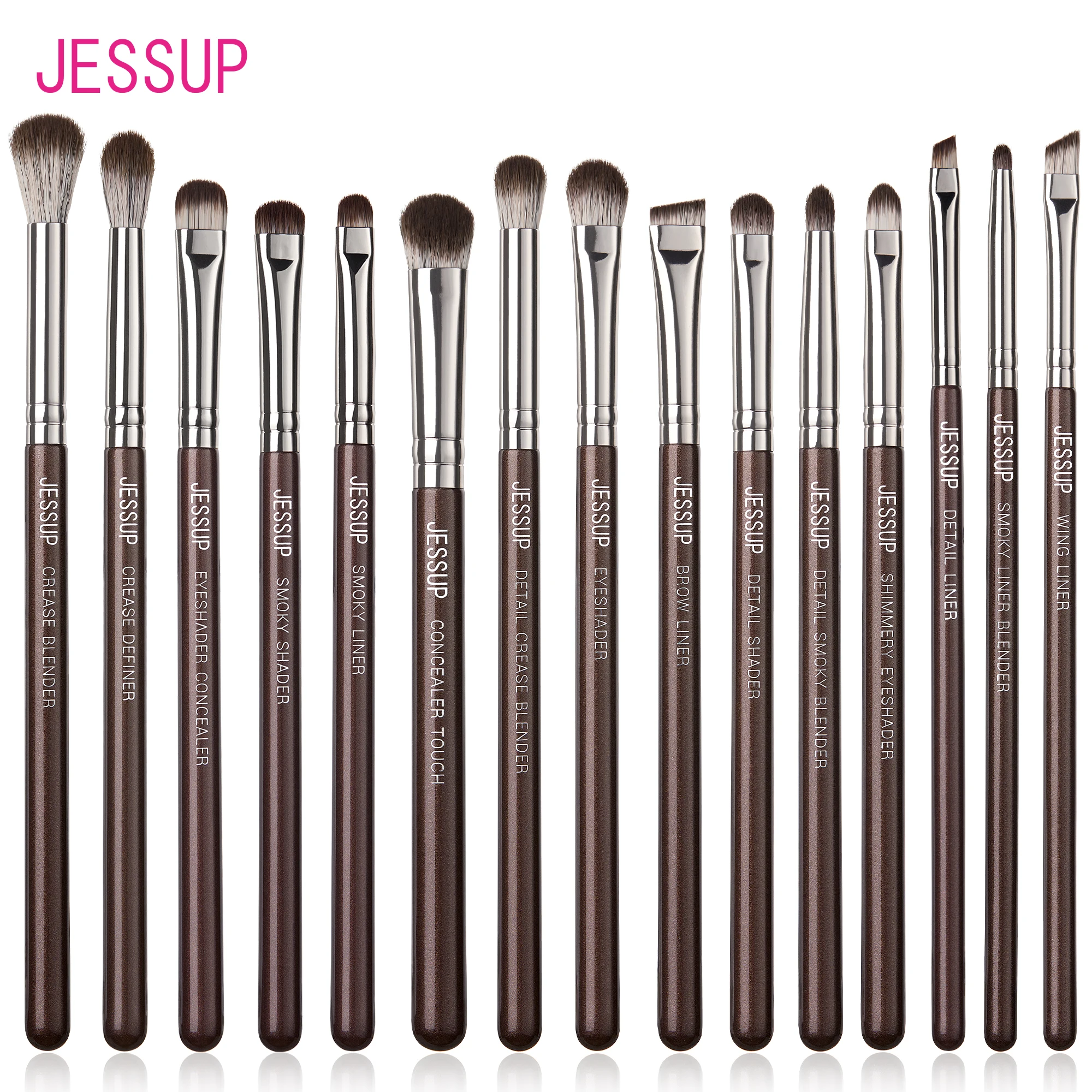 Jessup Augen Make-up Pinsel Set profession elle 15 stücke Lidschatten Pinsel vegane Concealer Augenbrauen Liner Misch pinsel braun, t499 Image