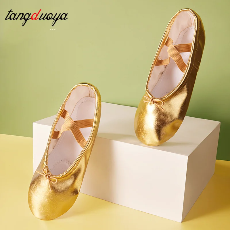 Qualität Gold Silber PU Leistung Yoga Bauchtanz Schuhe Weiche Sohle Gym Ballett Tanz Schuhe Kinder Mädchen Frau Ballett Tanz Schuhe