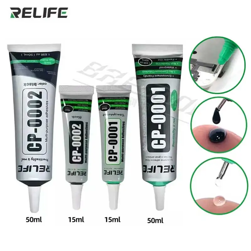 RELIFE 15/50 ml CP-0001 Transparenter Klebstoff, klarer Kleber CP0002, schwarzer Kleber für die Reparatur von LCD-Bildschirmen im mittleren Rahmen von Mobiltelefonen Image