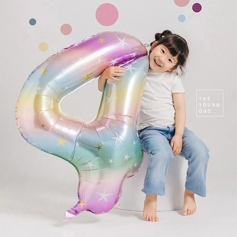 40-Zoll-Stern-Zahlenballon mit Farbverlauf, perfekt für Party-Dekoration, Foto-Requisiten, Thema Jungen und Mädchen, Geburtstagsfeiern, Neujahrs-De Image