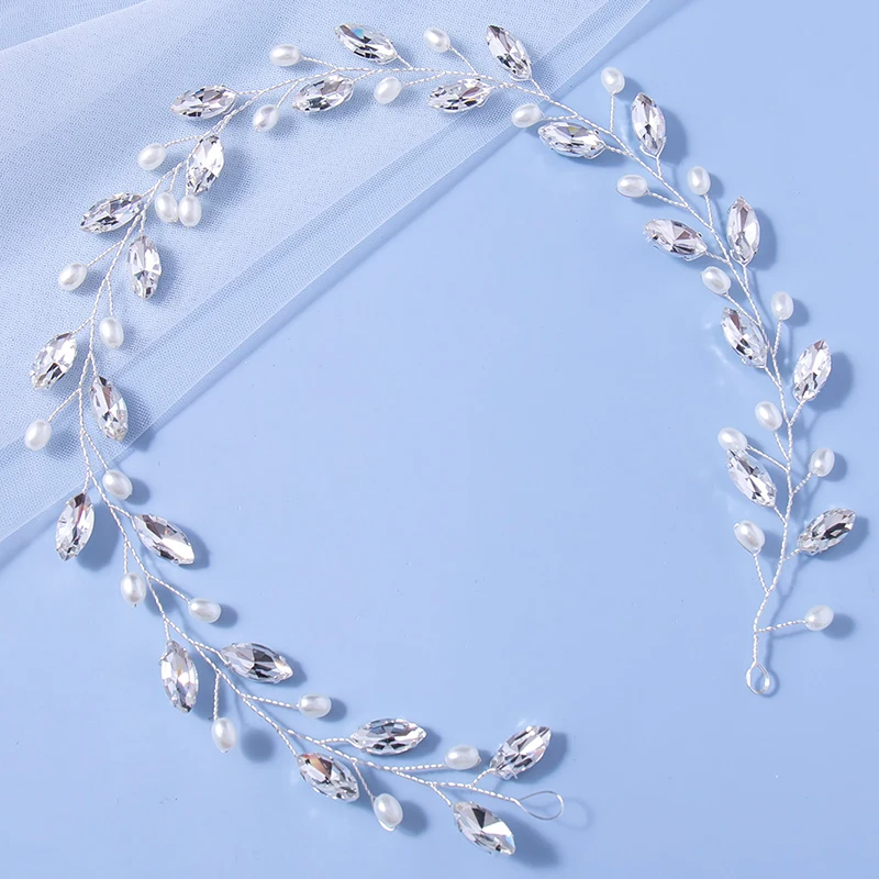 Trend ige silberne Stirnbänder Perlen Haarschmuck Strass Haar bänder für Frauen Mädchen Kopf bedeckung Hochzeit Haarschmuck Schmuck Image