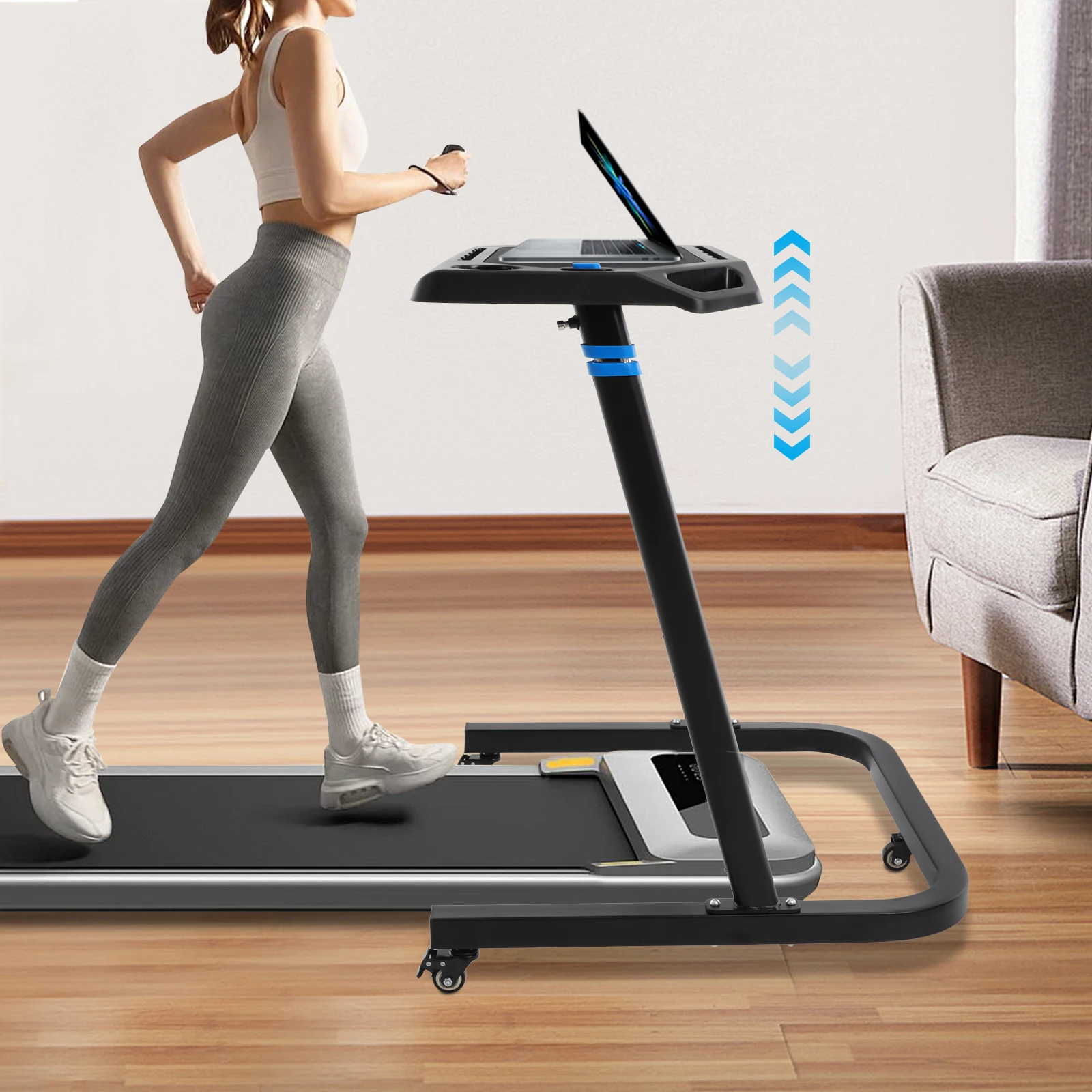 12,8 kg Fitness-Schreibtisch aus Q195-Stahl und Aluminiumlegierung, 50 kg Tragfähigkeit, 87–17 cm, höhenverstellbar, 74 x 38 cm oben, Laufband-Arbeitstisch