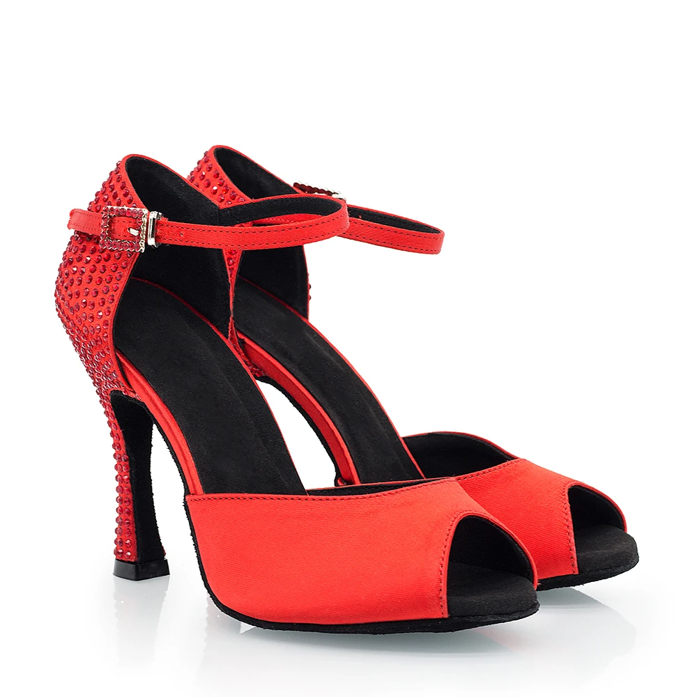 Rot Salsa Latin Dance Schuhe 2022 Winter Neue Stil Strass auf Zurück Teil Angepasst Farben Schwarz Blau Tanz High Heels 10cm Image