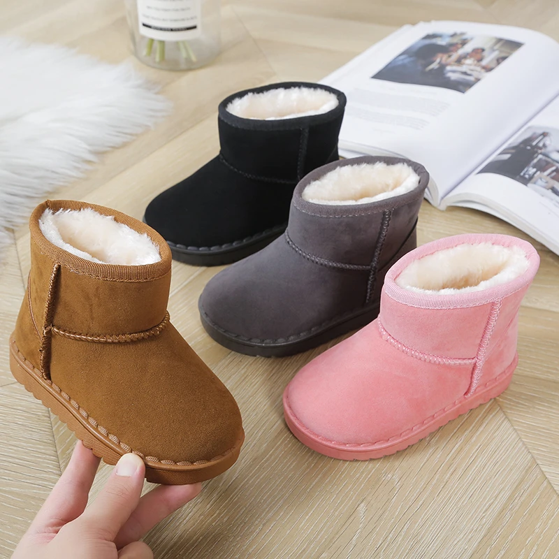 Kinder-Schneestiefel für Jungen und Mädchen, kleine Kleinkinder, Kinder, Thermostiefel, knöchelwarm, klassisches Wildleder, Flockstoff, modisch, Herbst und Winter Image
