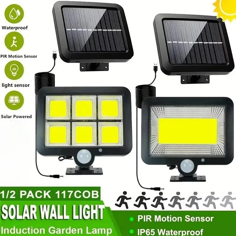 1/6 COB Solar-Wandleuchte, Bewegungsmelder, LED-Solarleuchten, 3 Modi mit Fernbedienung, wasserdichte Außenlampe für Garten- und Hofdekoration