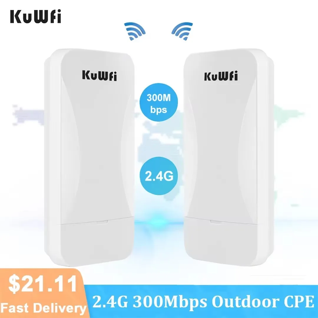 KuWFi Leistungsstarker WLAN-Repeater, 300 Mbit/s, WLAN-Router mit großer Reichweite, kabellose Brücke, 2,4 GHz, WLAN-Abdeckung, Punkt-zu-Punkt, 1 km für Kamera Image