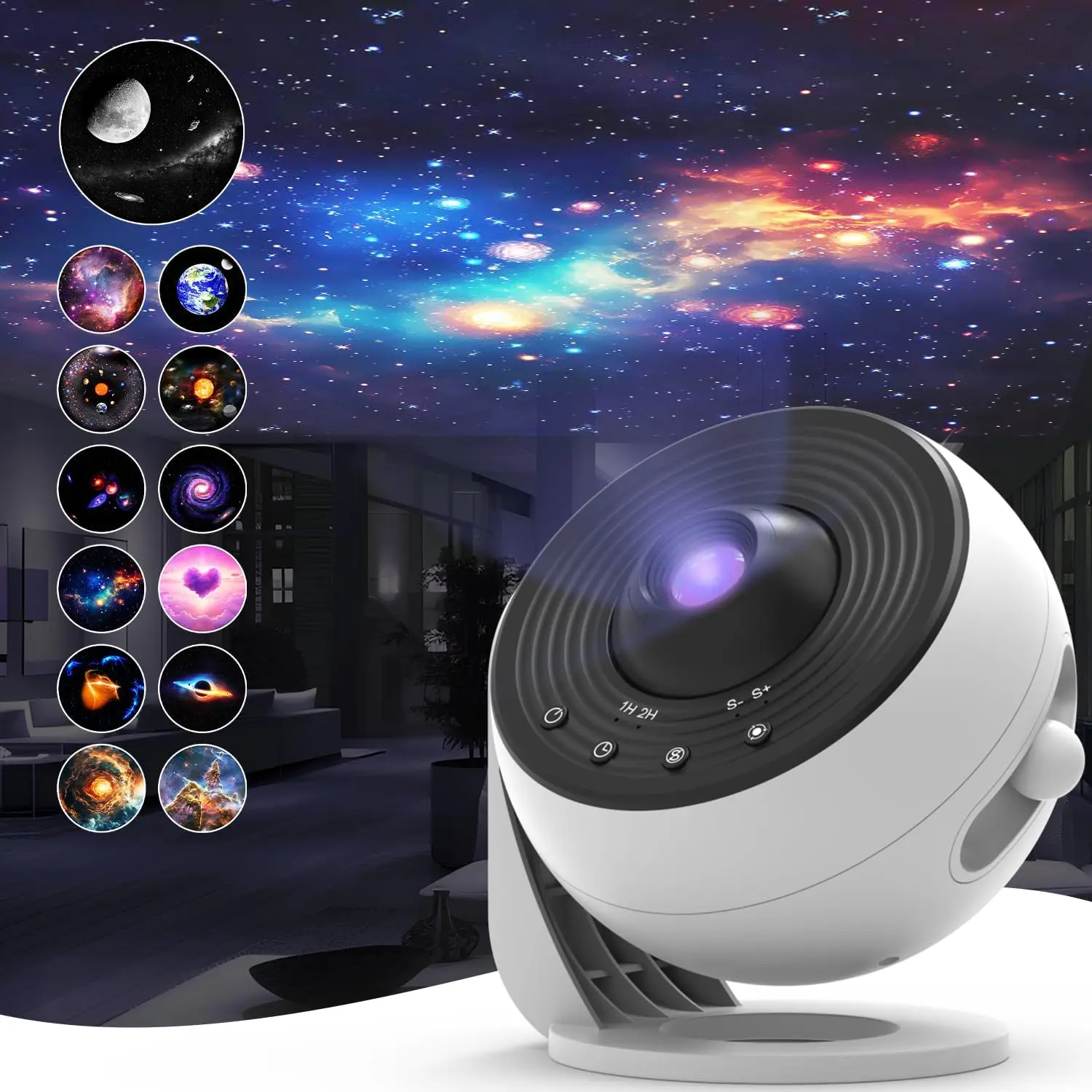 13-in-1 verbesserter PRO Galaxy Projektor, 360 ° Rotierendes 4-Tasten-HD-Planetarium-Sternenhimmel-Nachtlicht mit 1/2-Stunden-Timer für Schlafzimmer