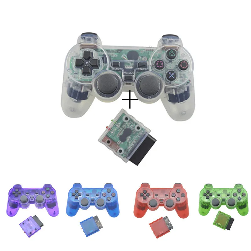 Transparenter, farbiger, kabelloser Bluetooth-Gamepad-Controller für PS2, 2,4G-Vibrationssteuerung, kompatibel mit PlayStation 2 Joystick