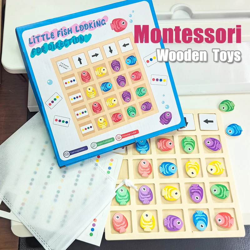 Montessori Holzspielzeug Kinder Logisches Denken Training Richtung Farbkognition Pädagogische Schlacht Schlacht Brettspiel Geschenke Image