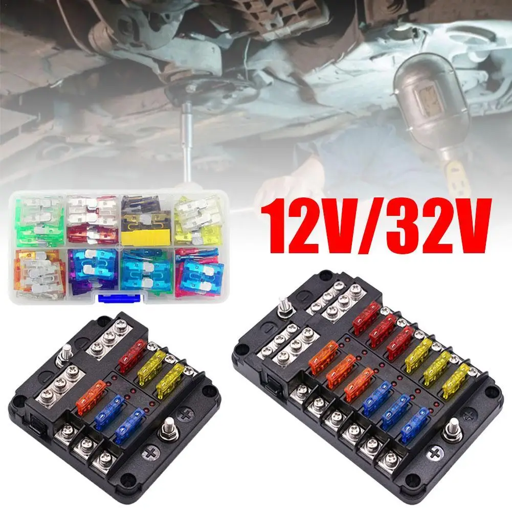 6/12 Wege Sicherungs kasten LED Warn anzeige 12V 32V Strom verteiler Panel Auto Boot Sicherungs kasten halter mit Kunststoff abdeckung Image
