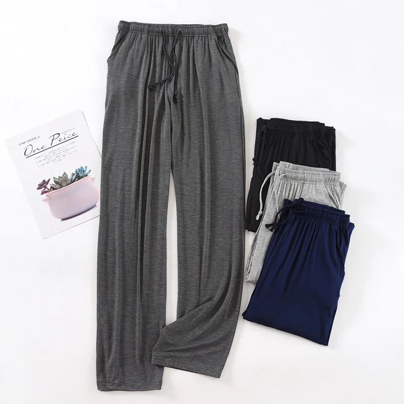 Viskose-Pyjamahose für Herren, einfarbig, Freizeitkleidung für Frühling und Herbst, lange Hose, weich, elastisch, atmungsaktiv, Schlafhose Image