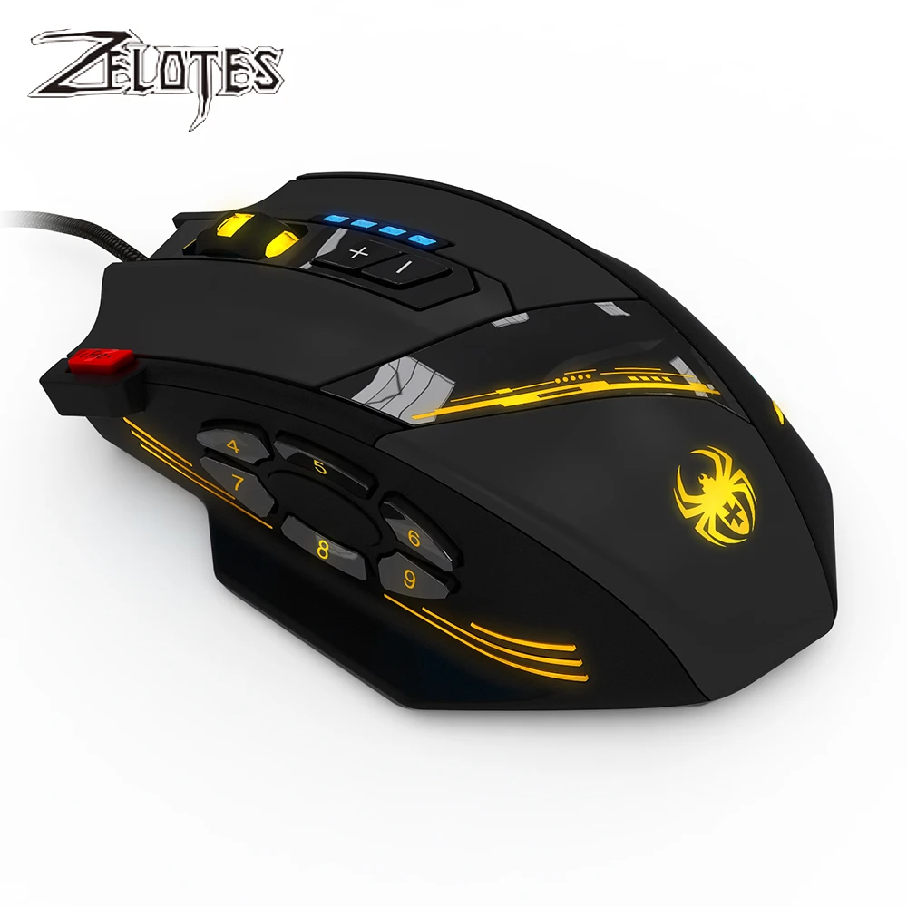 ZELOTES C-12 Kabelgebundene Maus, optische USB-Gaming-Maus, 12 programmierbare Tasten, Computerspiel-Mäuse, 4 einstellbare DPI, 7 LED-Leuchten Image