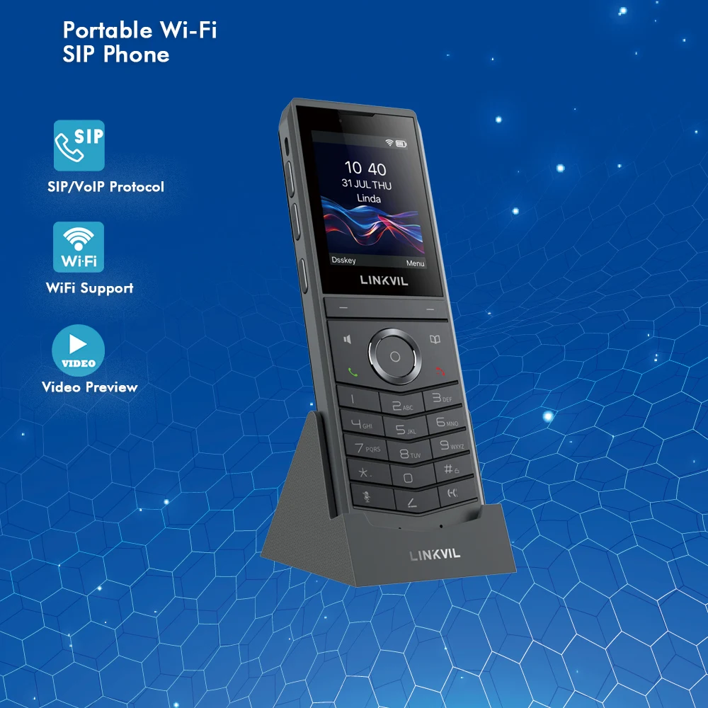 LINKVIL Drahtloses WiFi-SIP-VoIP-Handvideotelefon, tragbar, US-Stecker für Büro, Zuhause, Hotels – Audio-Fanvil-tragbares SIP-Telefon Image