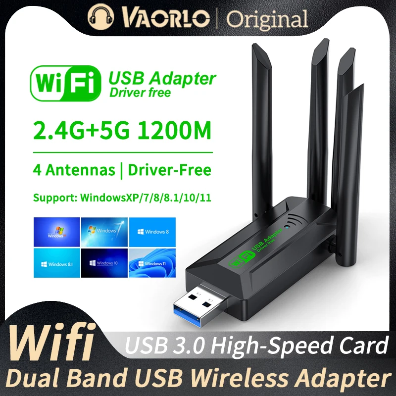 1200 Mbit/s WiFi-USB-Adapter Dualband 2,4 G + 5 GHz Wi-Fi-Dongle 4 Antenne 802.11AC USB3.0 Hochgeschwindigkeits-Wireless-Kartenempfänger PC/Laptop Image