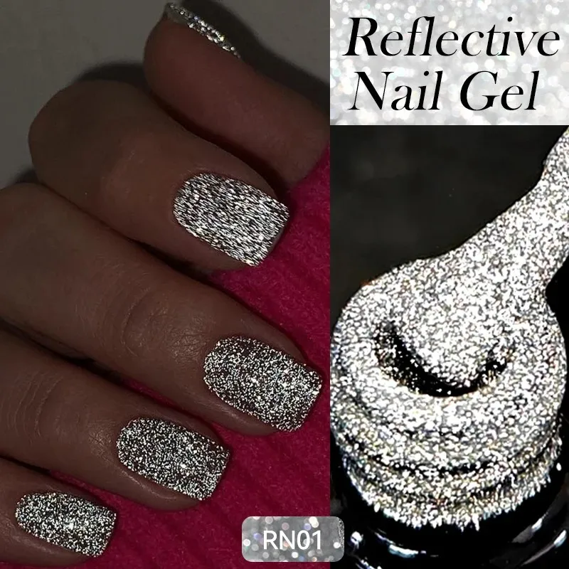 LILYCUTE 7 ml reflektierender Glitzer-Gel-Nagellack, hell funkelnd, silberfarben, semi-permanent, Soak Off Nail Art UV-Gel-Lacke Image