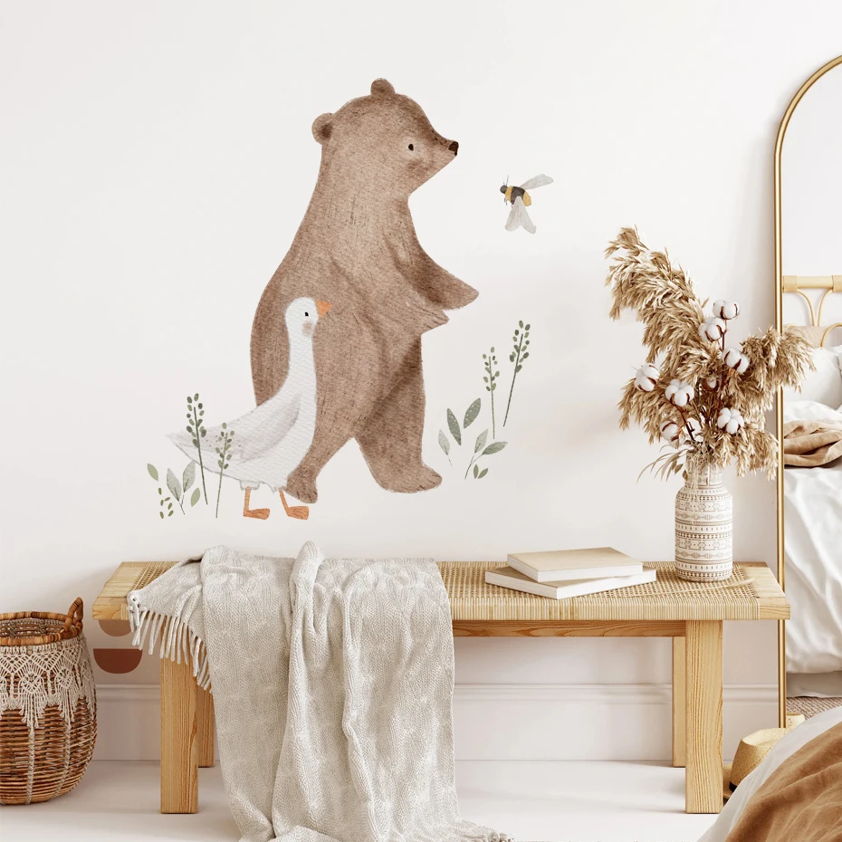 Cartoon Bär Ente Biene Tiere Aquarell Wandaufkleber Kinderzimmer Kinderzimmer Aufkleber Kunst Baby Kinderzimmer Schlafzimmer Wohnzimmer Home Decor