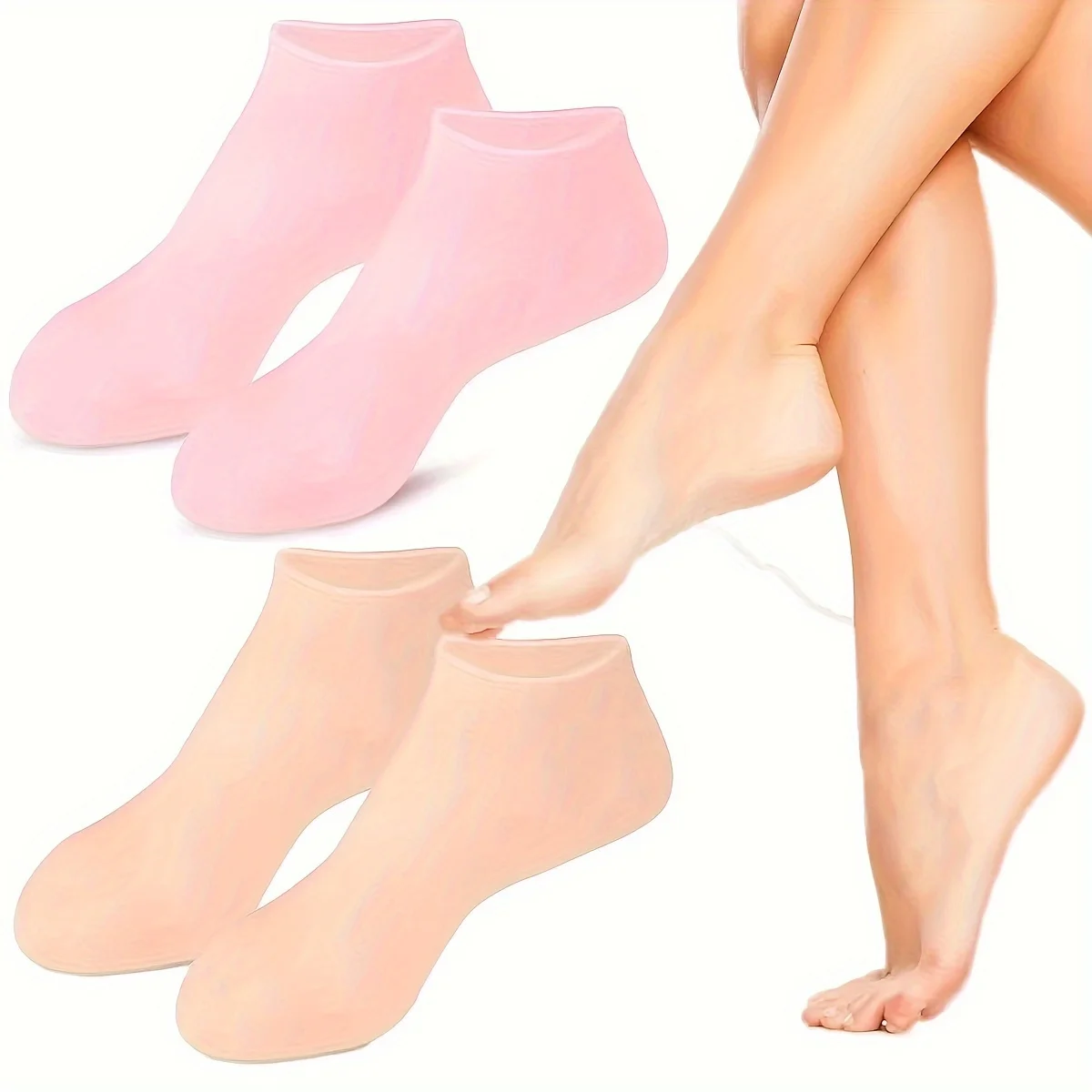 2er-Pack feuchtigkeitsspendende Silikon-Gel-Socken für trockene, rissige Füße, nährende Haut, schmierende Fußpflege, Massagesocken Image