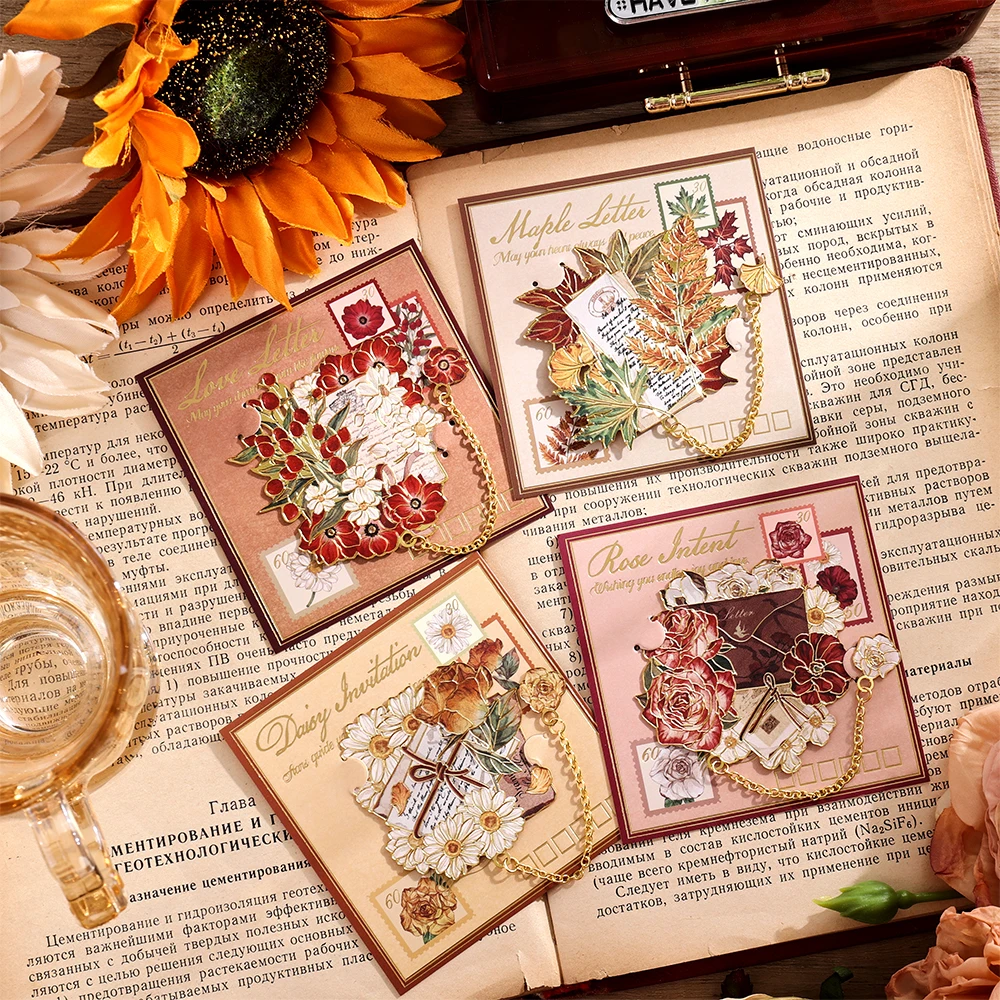 1 Stück Vintage Blume und Buchstabe Metall Lesezeichen mit exquisitem Metallkettenanhänger Lesezeichen Schreibwarenzubehör als Geburtstagsgeschenk Image