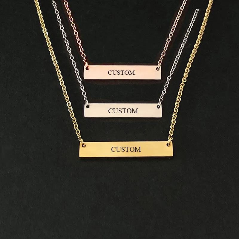 Namensgravur, personalisierte quadratische Bar, individuelle Namenskette, Edelstahl-Anhänger-Halskette, Gold, 3 Farben, Damen/Herren, individuelles Geschenk Image